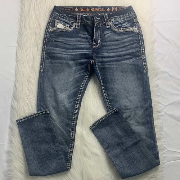 Rock Revival Denim - Rock Revival Bliss Easy Skinny Jeans W/ Bedazzled Pockets